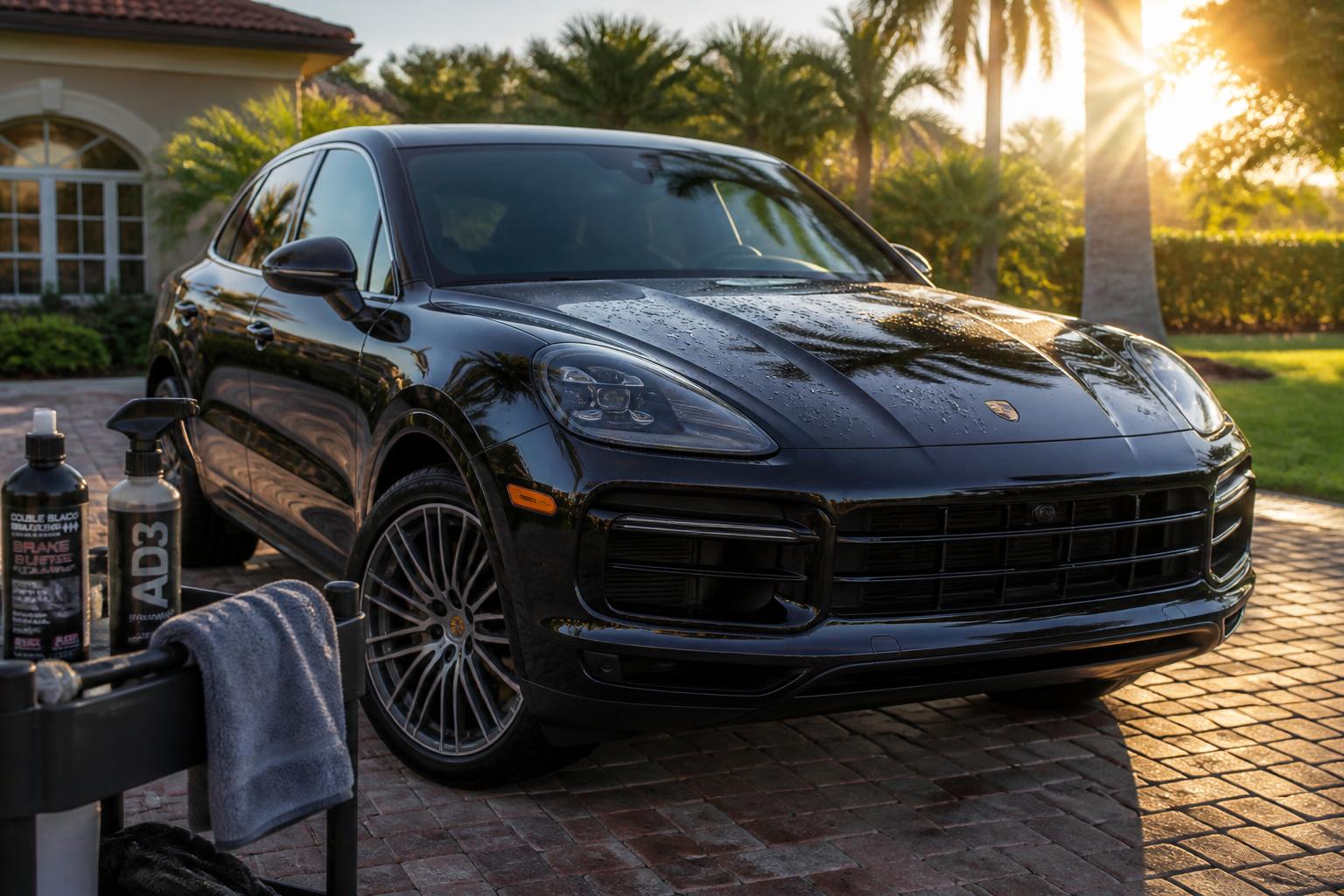 Freshly detailed midnight blue sedan with glossy finish